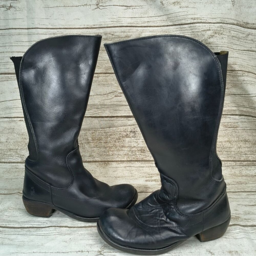 Fly London Black Leather Equestrian Riding Boots Women Size 38